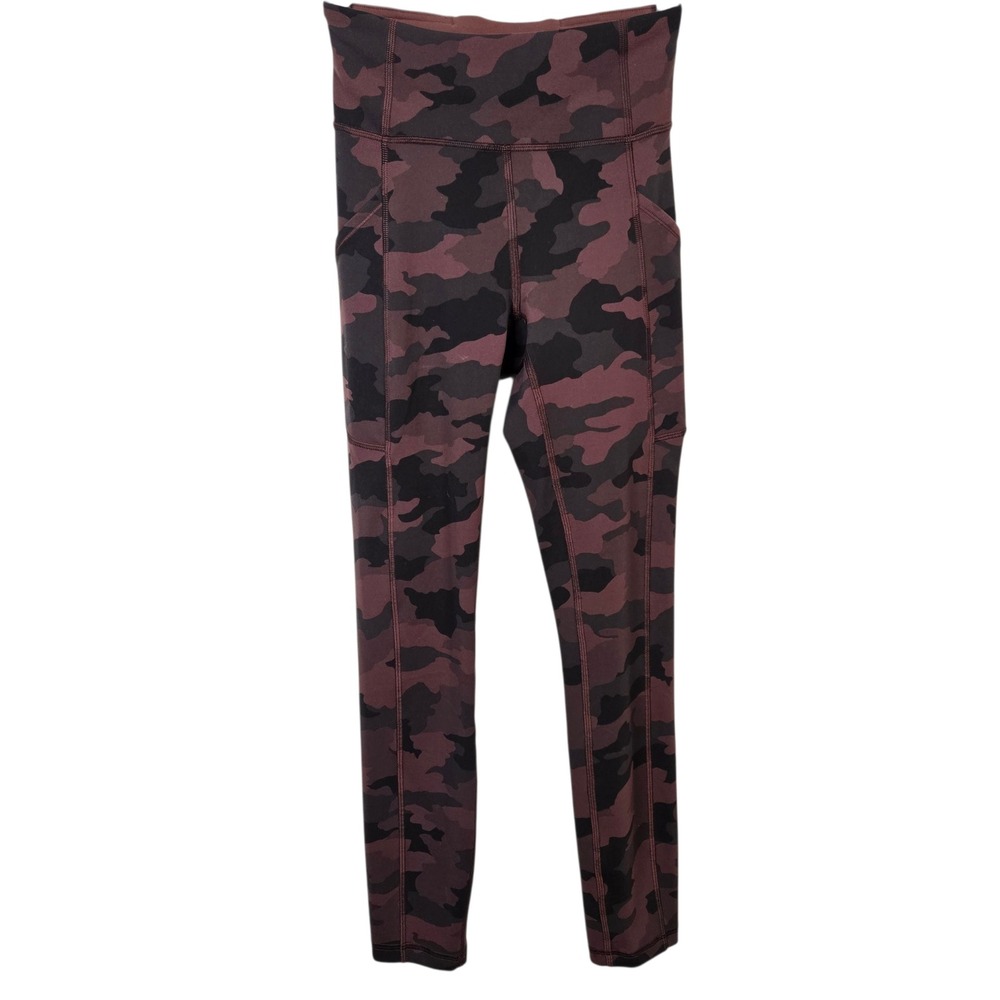 Lululemon Womens Fast and Free Leggings Camo Brown Earth Multi High‎ Rise Size 2